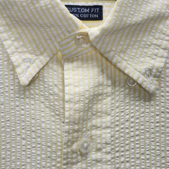Men's Polo Ralph Lauren Custom Fit Yellow Striped Button Down SS Shirt Size M - Picture 3 of 10